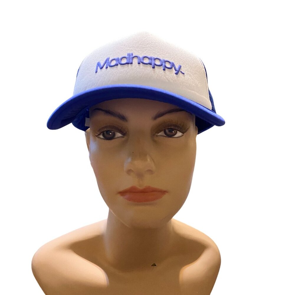 Mad Happy Classic foam trucker snap back hat Blue OS NEW